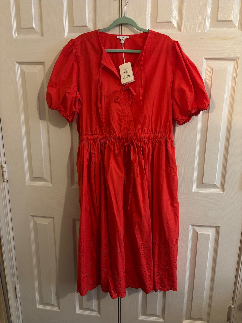 Free Assembly Red Tie-Neck Midi Dress